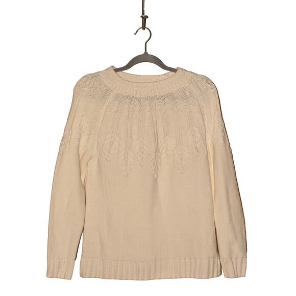 TALBOTS $109 Cotton Blend Cable Knit Pullover Sweater Ivory Medium - Picture 1 of 4